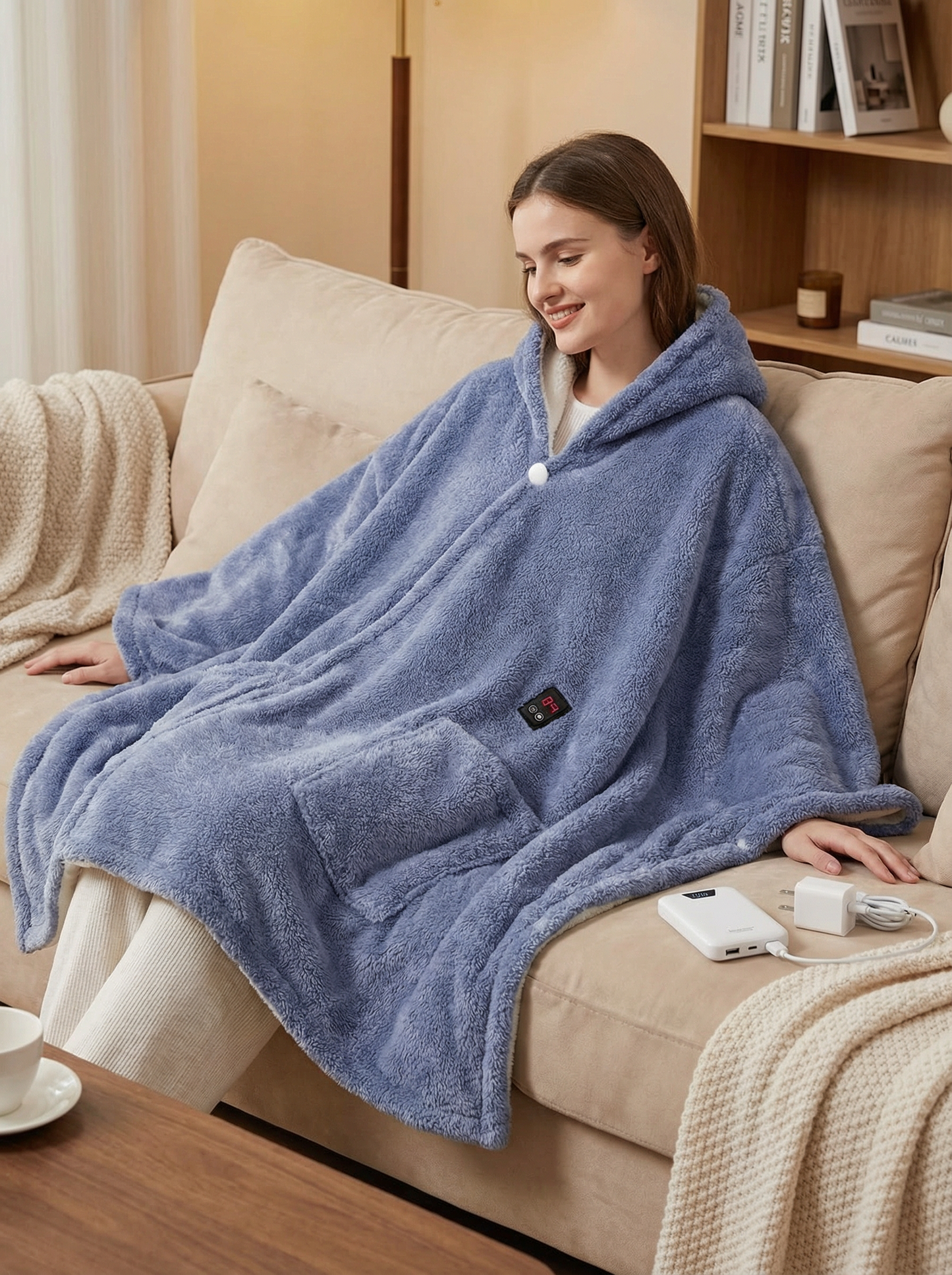 Cozy Heated Shaggy Fleece Blanket Hoodie