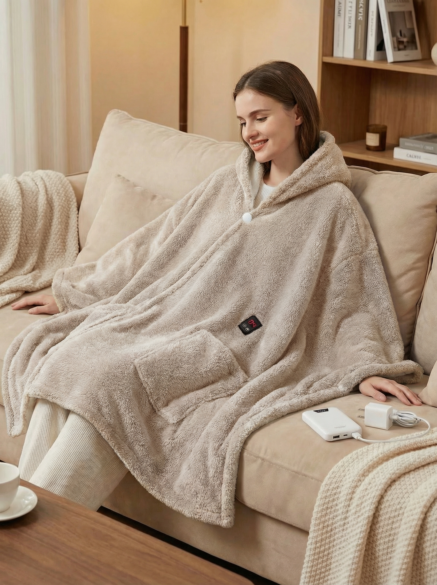 Cozy Heated Shaggy Fleece Blanket Hoodie