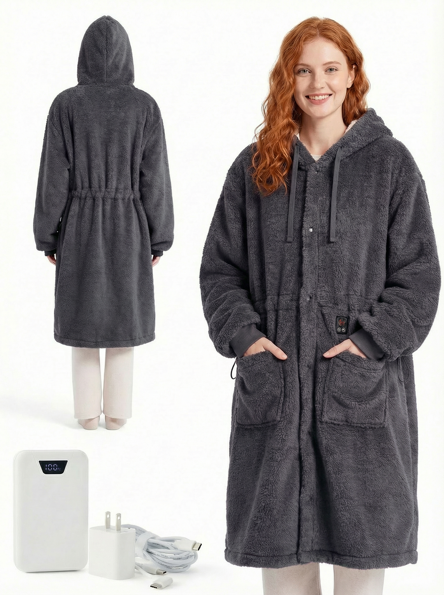 Faux Cashmere Heated Wearable Blanket Hoodie