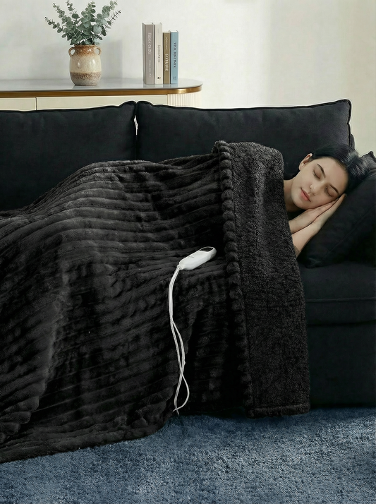 Cozy Striped Heated Flannel Blanket