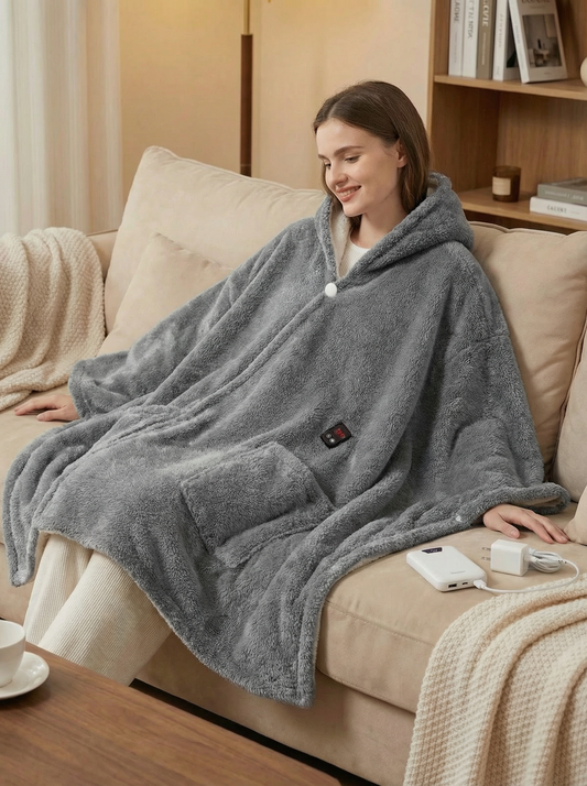 Cozy Heated Shaggy Fleece Blanket Hoodie