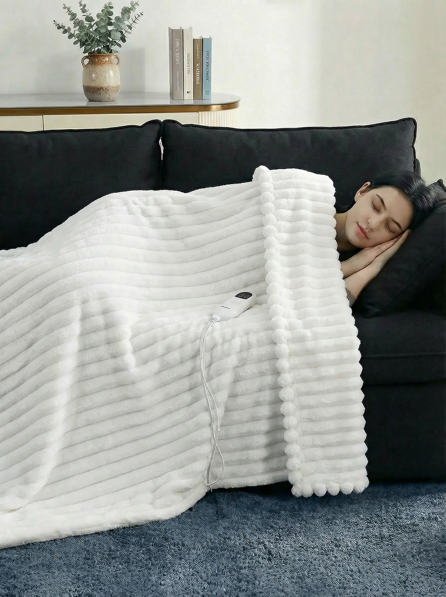 Cozy Striped Heated Flannel Blanket