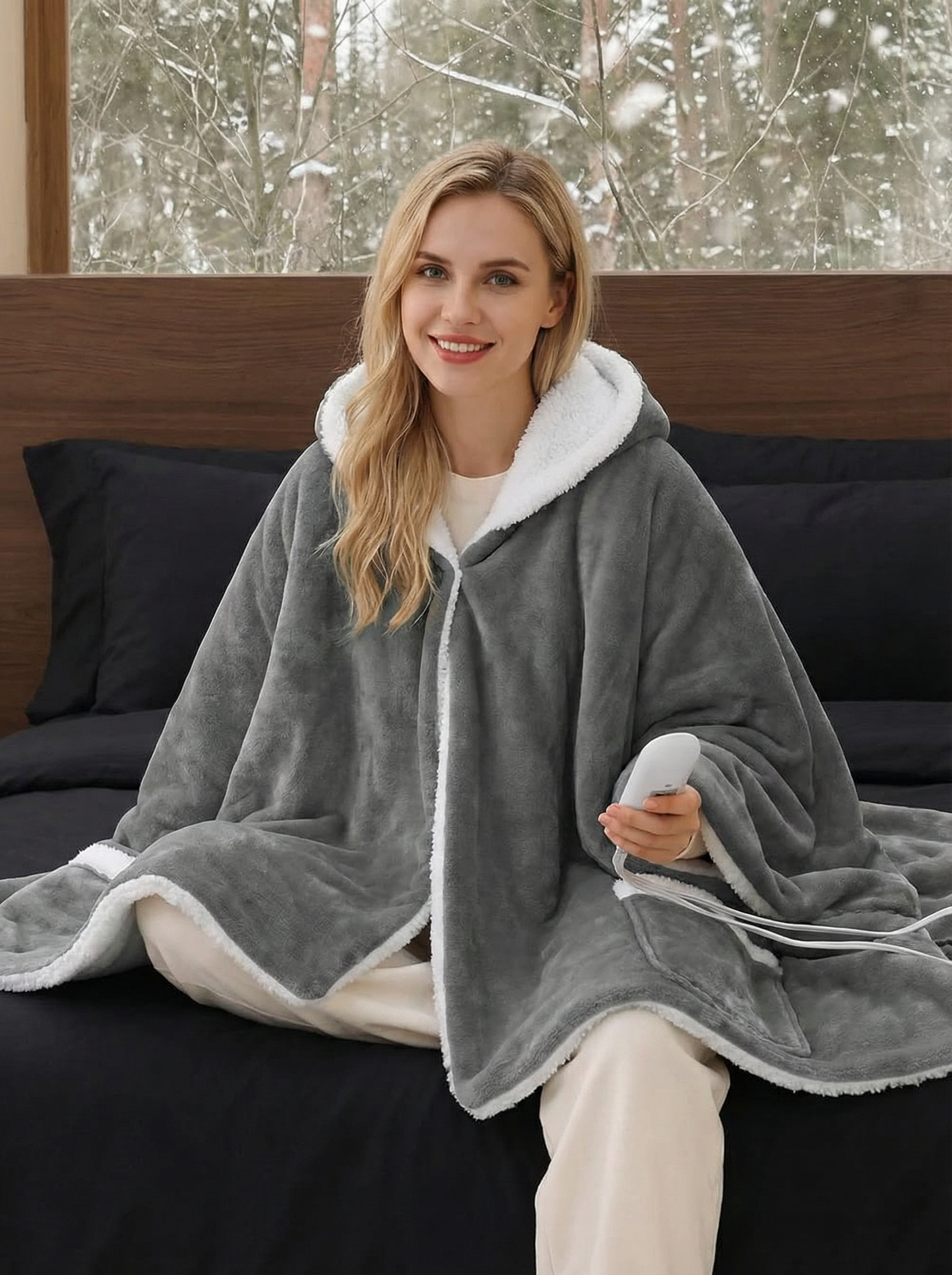 Heated Sherpa Fleece Hoodie Blanket