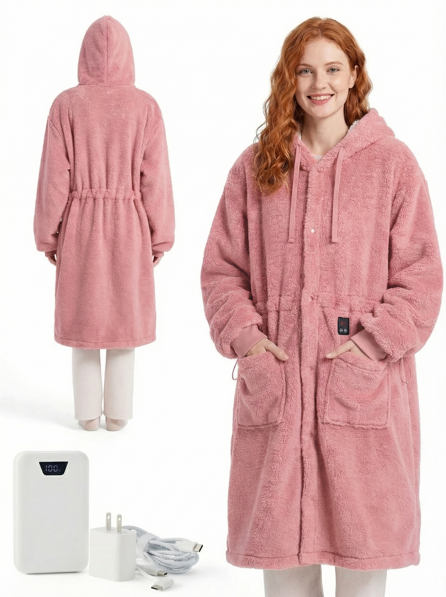 Faux Cashmere Heated Wearable Blanket Hoodie