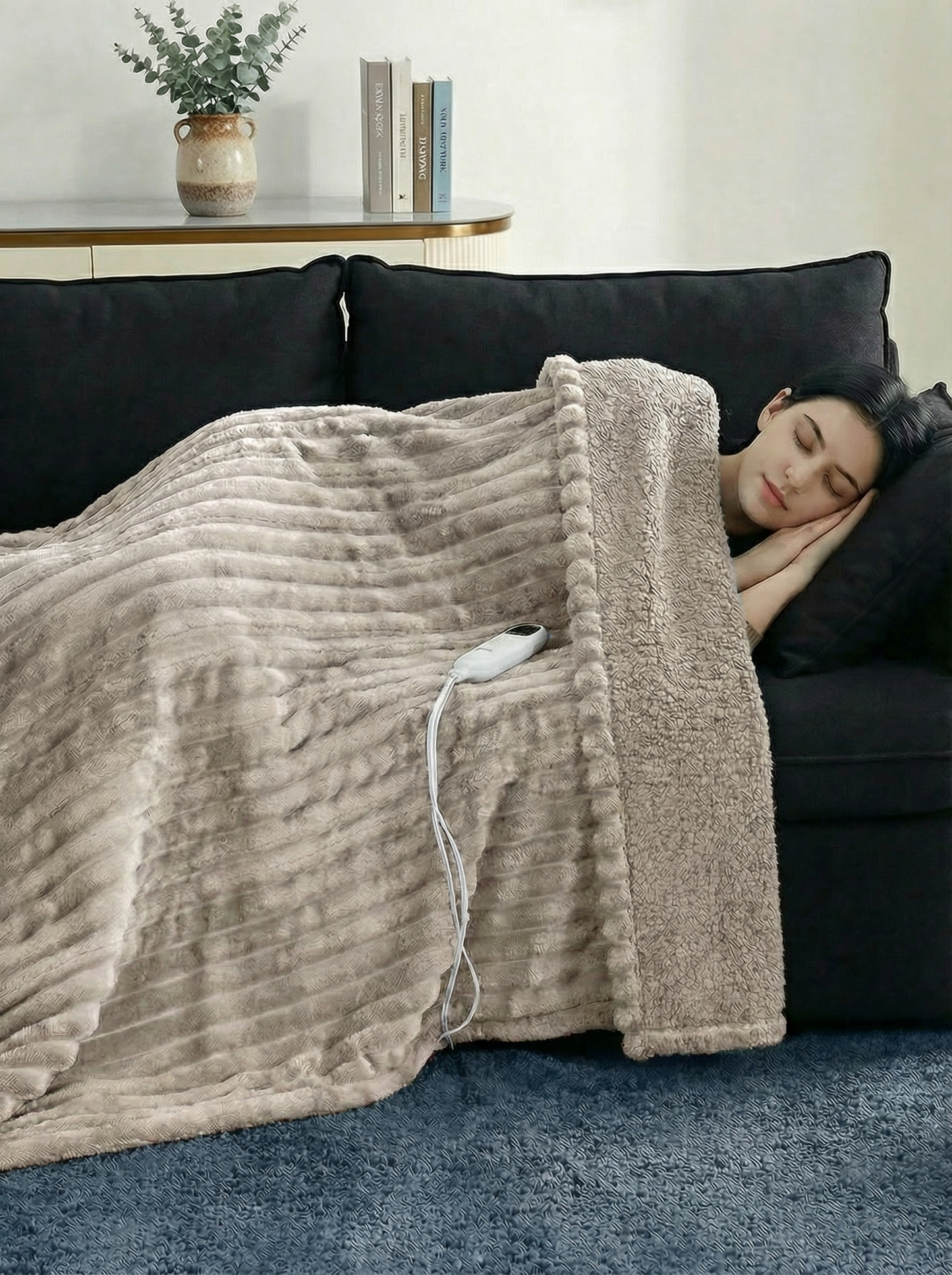 Cozy Striped Heated Flannel Blanket