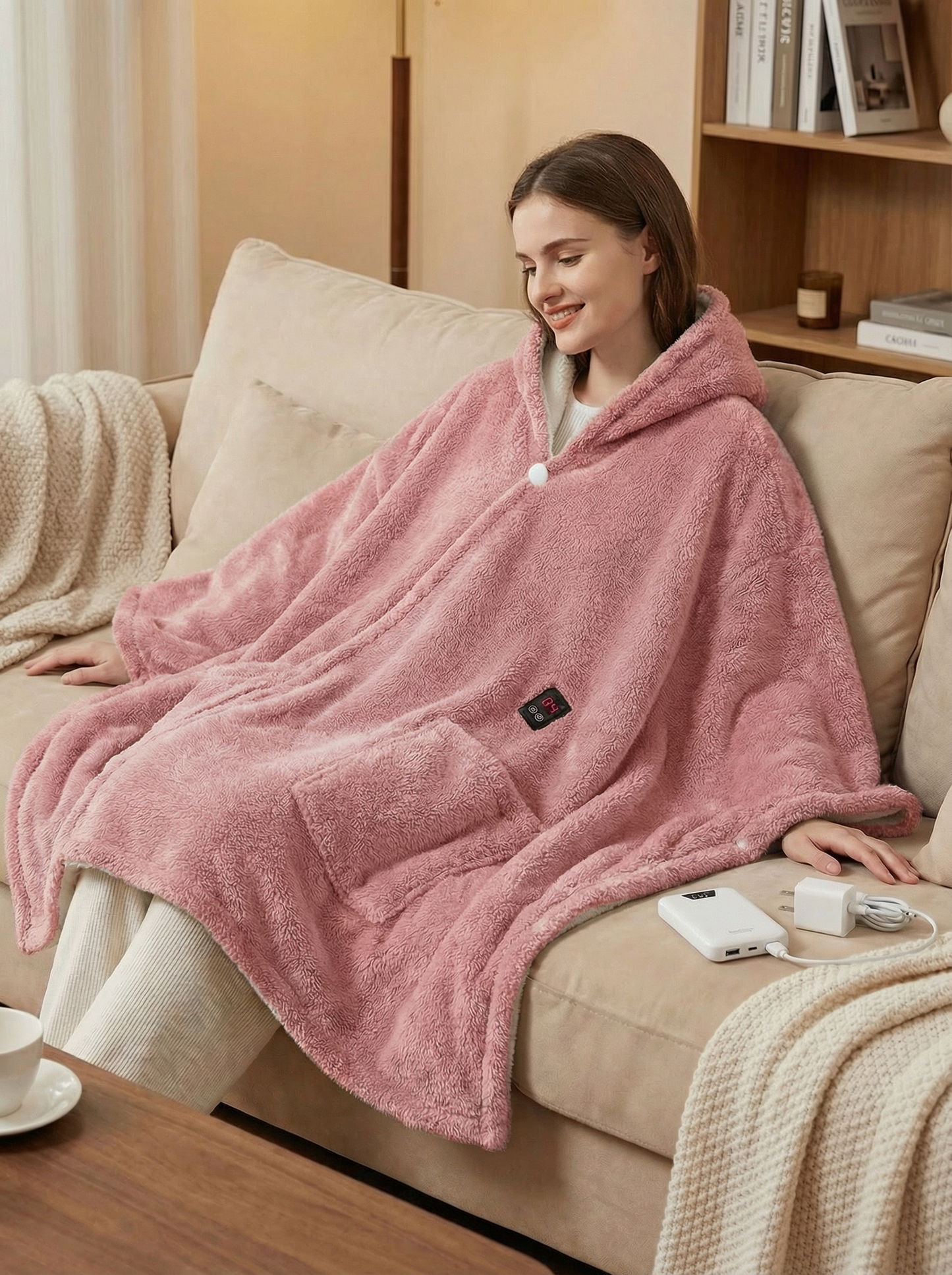 Cozy Heated Shaggy Fleece Blanket Hoodie