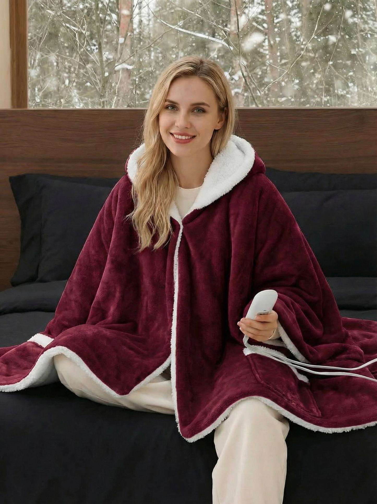 Heated Sherpa Fleece Hoodie Blanket